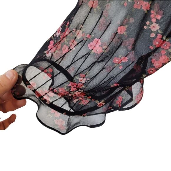 Vintage Y2K Spenser Jeremy Women's Black Floral Silk Blouse Size 10 - Picture 5 of 7